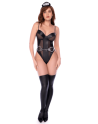 Body policier en résille transparente et wetlook avec détails métalliques - Mapalé