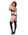 Body policier en résille transparente et wetlook avec détails métalliques - Mapalé
