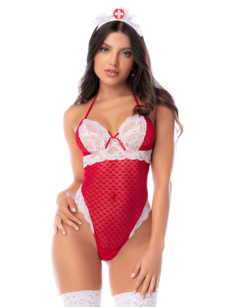 Body infirmière noir en maille et dentelle avec accessoire tête – Mapalé