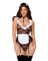 Costume soubrette, body dentelle avec porte jarretelles, tablier, coiffe et lacet satiné tour de cou 