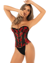 Corset bustier sans bretelles brodé noir et rouge avec laçage dos - Mapalé