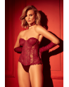 Corset bustier en dentelle bordeaux avec fermeture devant et laçage dos - Mapalé