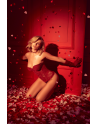 Corset bustier en dentelle bordeaux avec fermeture devant et laçage dos - Mapalé
