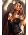 Corset bustier effet cuir noir liquide avec double laçage - Mapalé