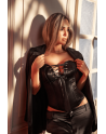 Corset bustier effet cuir noir liquide avec double laçage - Mapalé