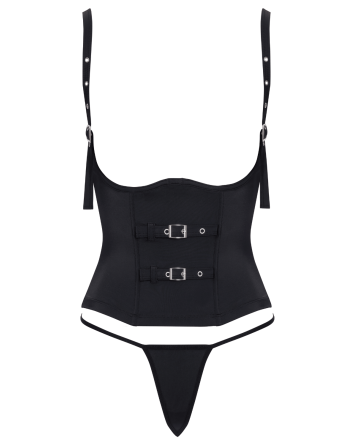 Corset taille noir Cottelli PARTY – Corset à armatures avec sangles décoratives et mini string
