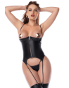 Bustier seins nus noir effet wetlook avec porte-jarretelles – Mapalé