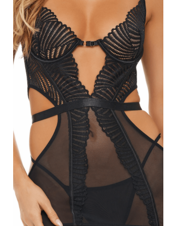 Guêpière ajourée noire avec string assorti – René Rofé