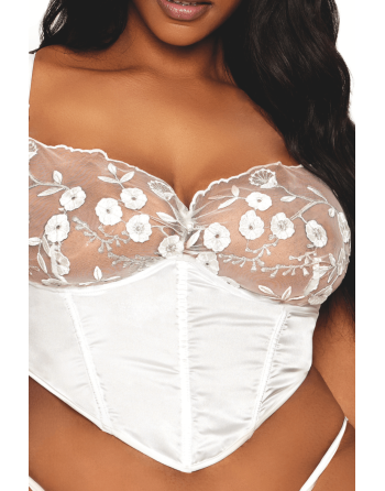 Bustier blanc avec armatures grande taille, en satin et dentelle florale 