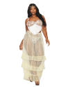 Bustier blanc avec armatures grande taille, en satin et dentelle florale 