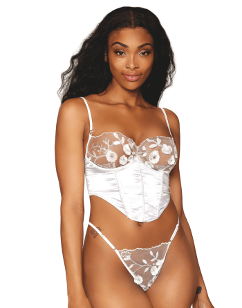 Bustier blanc avec armatures, en satin et dentelle florale 