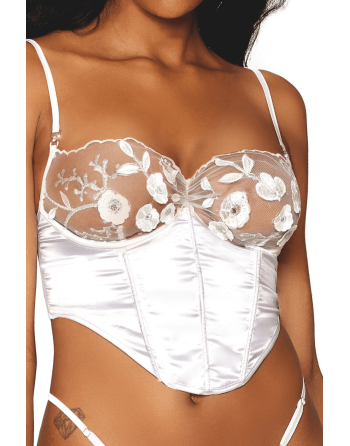 Bustier blanc avec armatures, en satin et dentelle florale 