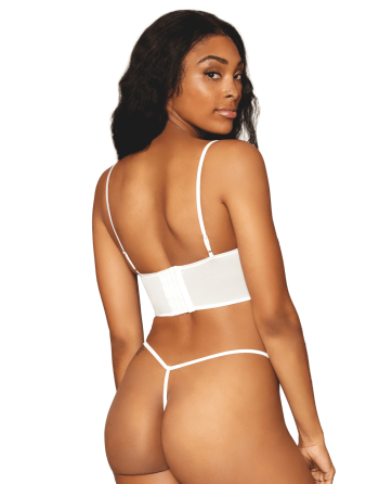 Bustier blanc avec armatures, en satin et dentelle florale 