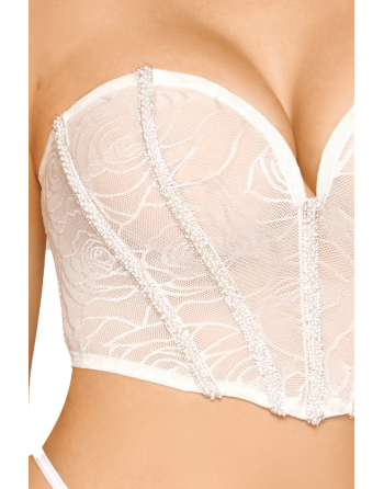 Bustier blanc avec perles et strass, bretelles transparentes amovibles 