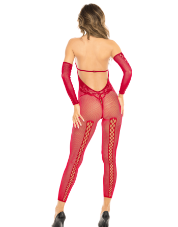 Bodystocking résille rouge et mitaines assorties – René Rofé
