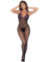 Combinaison en résille et dentelle noire et violette 