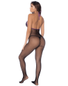 Combinaison en résille et dentelle noire et violette 