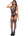Combinaison noire en résille avec strass 