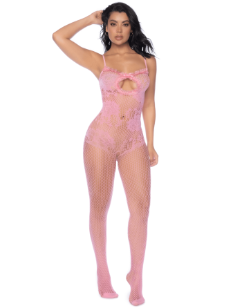 Combinaison en résille rose ajourée 