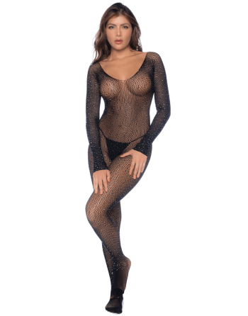 Combinaison noire en résille ornée de strass 