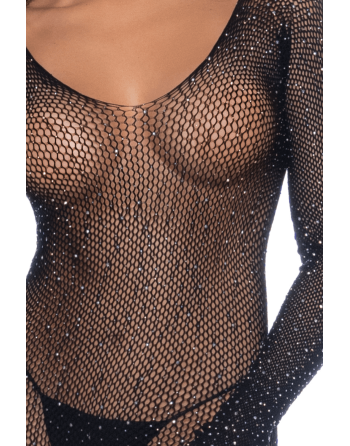 Combinaison noire en résille ornée de strass 