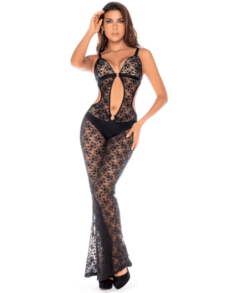 Combinaison/robe ajourée en dentelle noire 