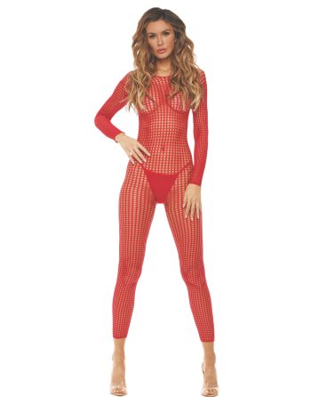 Bodystocking rouge ouvert à l'entrejambe 