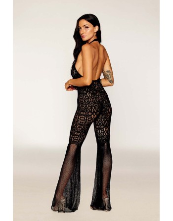 bodystocking en dentelle au crochet sans couture et résille noire 