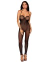 Bodystocking en résille noire, sans couture, avec large décolleté à armature  