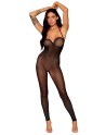 Bodystocking en résille noire, sans couture, avec large décolleté à armature  