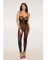 Bodystocking en résille noire, sans couture, avec large décolleté à armature  