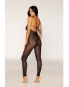 Bodystocking en résille noire, sans couture, avec large décolleté à armature  