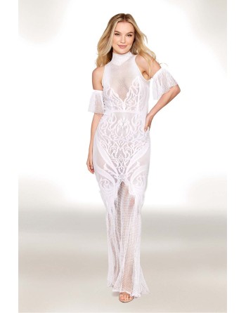 Robe bodystocking en résille et dentelle blanche 