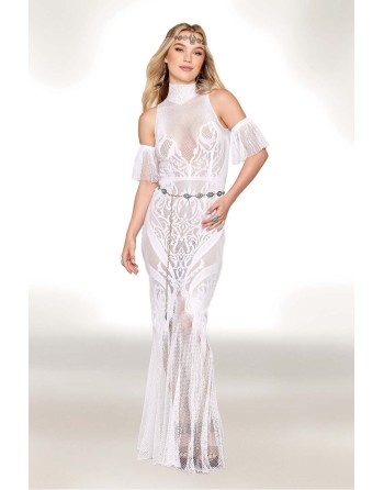 Robe bodystocking en résille et dentelle blanche 