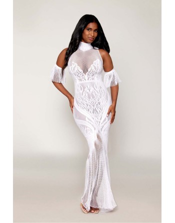 Robe bodystocking en résille et dentelle blanche 