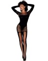 Bodystocking manches longues effet body et bas noir 