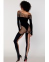 Bodystocking manches longues effet body et bas noir 