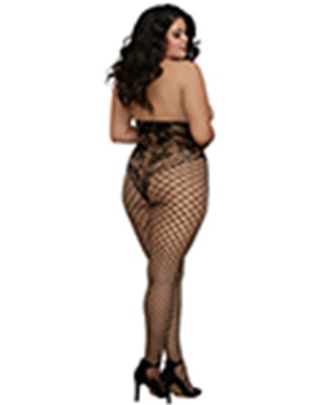 Combinaison grande taille style body dentelle et jambes larges résilles 