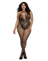 Bodystocking Grande taille résille dans un style Body avec magnifique décolleté à lanières 