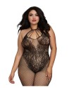 Bodystocking Grande taille résille dans un style Body avec magnifique décolleté à lanières 