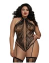 Combinaison Grande Taille dans un style Body string en dentelle avec des détails croisés 
