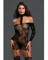 Bodystocking résille guêpière réversible avec tour de cou 