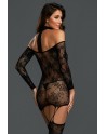 Bodystocking résille guêpière réversible avec tour de cou 