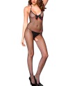 Bodystocking noir résille avec noeud satin et ouvert à l'entre-jambes 