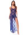 Robe longue transparente bleu royal en dentelle avec dos croisé et fente haute - Mapalé