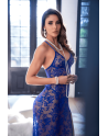 Robe longue transparente bleu royal en dentelle avec dos croisé et fente haute - Mapalé