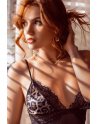 Babydoll noir en maille transparente avec dentelle imprimé animal – Mapalé