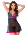 Babydoll noir en maille transparente avec sequins brodés – Mapalé