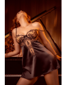 Babydoll noir et chair en satin avec broderie florale – Mapalé