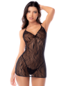 Babydoll noir en dentelle avec dos ouvert à sangles – Mapalé